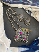 Silver Look Alike Pendant Chain -Blue Pink-S727